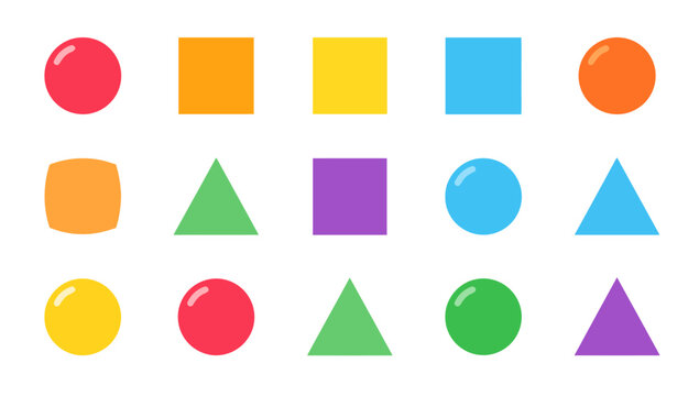 Colorful geometric shapes in rows.