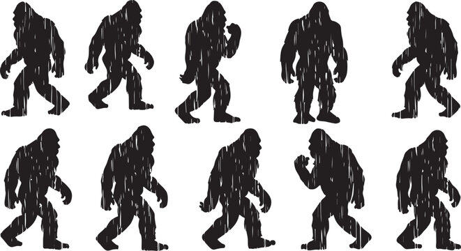 Bigfoot walking in various poses and movements sequence
