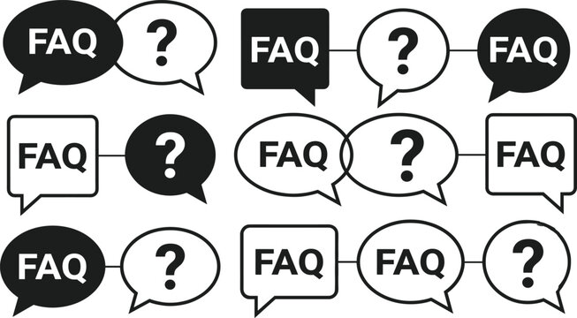 FAQ speech bubble icon set illustration, question and answer communication symbols for customer support and information assistance design