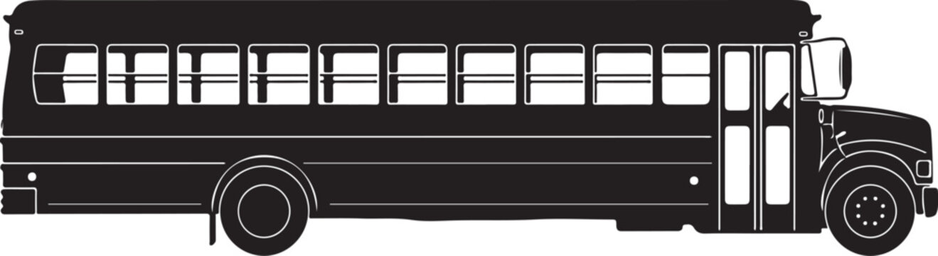 Silhouette of a classic school bus in black and white Vector, illustration