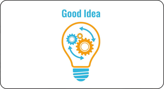Creative idea light bulb, innovation concept, business inspiration icon, gear and arrow symbol