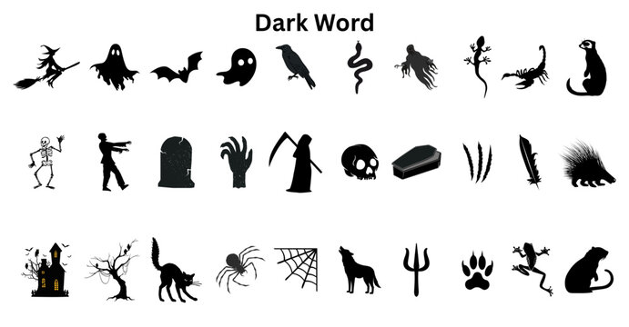 Dark Horror Halloween Silhouette Icons Collection Vector Set