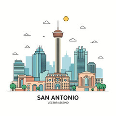Obraz premium San Antonio Skyline Flat Vector Illustration - Minimalist City Landmark Graphic Art
