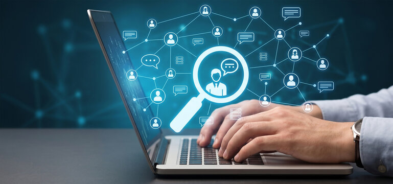 Digital talent search analytics, Professional recruitment magnifying glass, Human resource data intelligence, High tech hiring strategy, Global personnel networking hub, Modern workforce analytics das