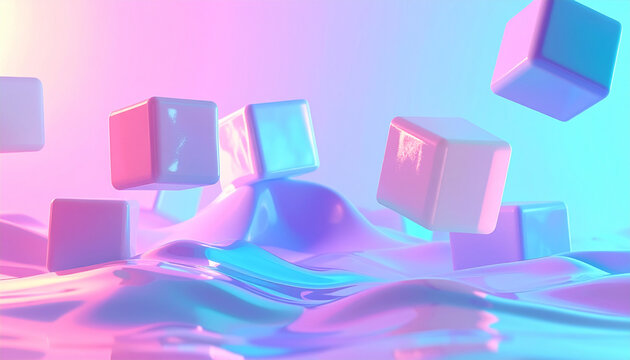 Composi&ccedil;&atilde;o abstrata de cubos flutuantes