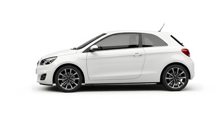 Obraz premium White hatchback car, compact vehicle, automotive design, side view
