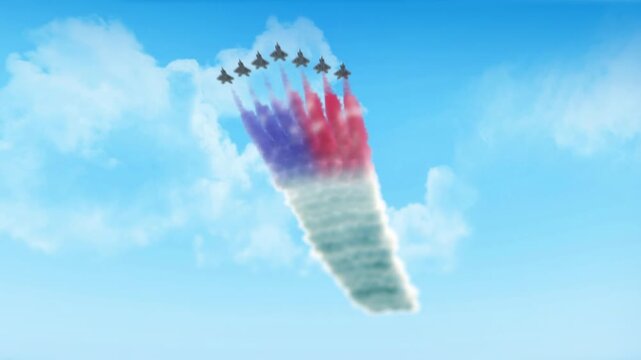 Liechtenstein Flag 3D Render Animation Created with Colored Smoke Trails by Aircraft