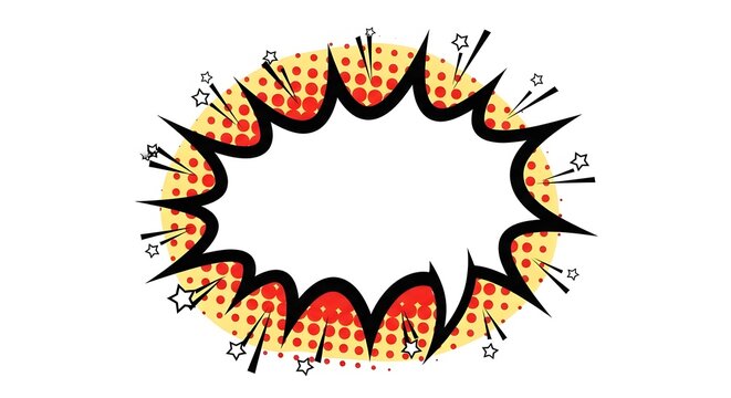 Comic book explosion burst, speech bubble frame, cartoon pop art style, colorful dynamic border