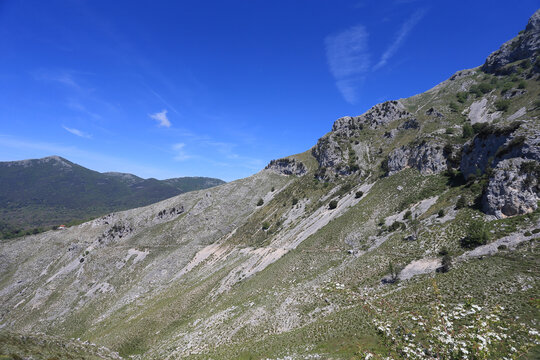 Panoramic View of a Hiking Trail Overlooking the Mediterranean Sea on Mount Redentore