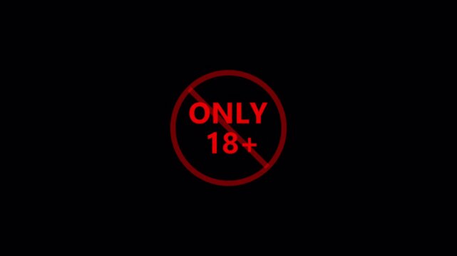 18 plus icon sign animation. 18+ Not Allowed Sign in 4K animation with alpha channel only adult content animation on transparent background 