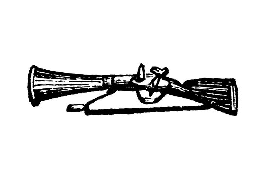 Flintlock musket with detailed engravings and classic design, historical weaponry, black and white, old vintage illustration, 1897.