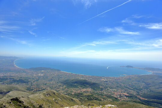 High Angle Panorama of the Gulf of Gaeta with Formia and Minturno Coastline