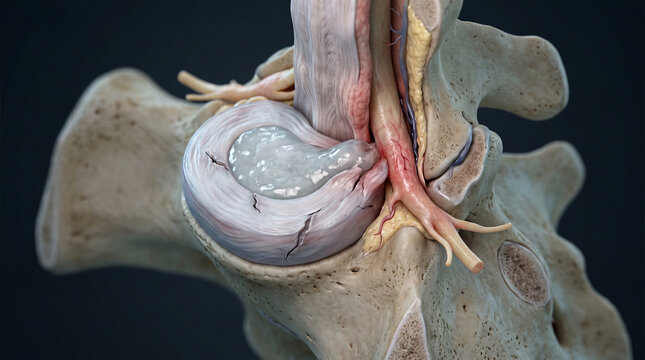 A vivid anatomical view of the lower back spine