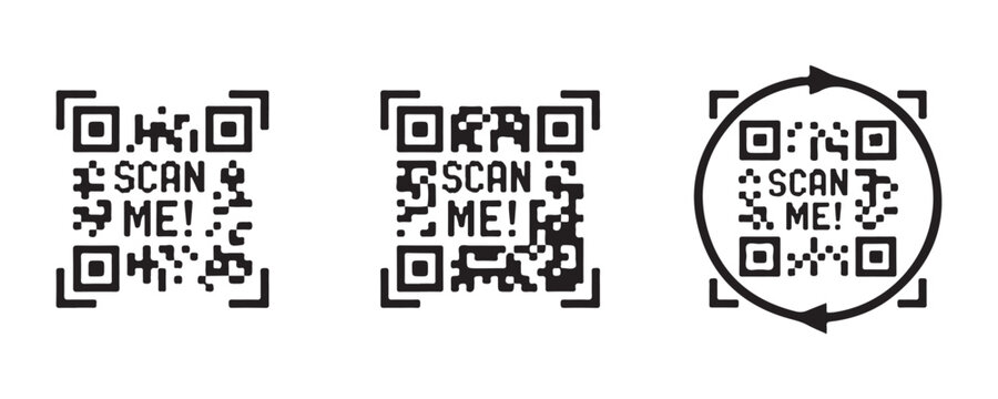 Qr code scan me banner template collection with rounded corners square frame isolated on background.