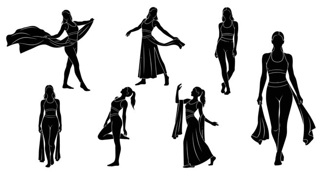 Belly Dancer Silhouettes in Various Poses for Cultural Performance