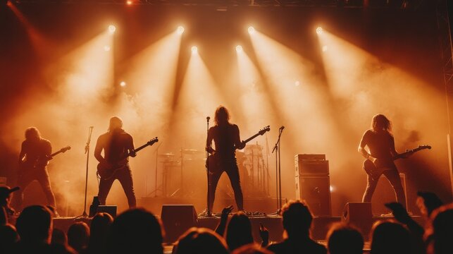 Rock band performing live on stage with audience