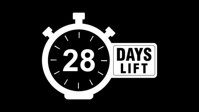 30 days lift count 2D animation motion graphics twenty running numbers counting days, 0 to 30 day counting, zero to 30. 4K HD video with alpha black background. Total one month animation