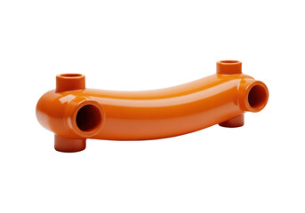 Obraz premium Orange plastic curved pipe connector isolated on transparent background