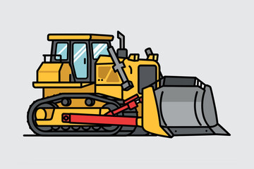 Fototapeta premium Yellow bulldozer illustration on a light gray background, showcasing construction equipment in a cartoon style