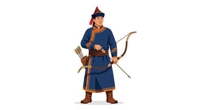 Medieval Mongolian Archer in Blue Robe.
