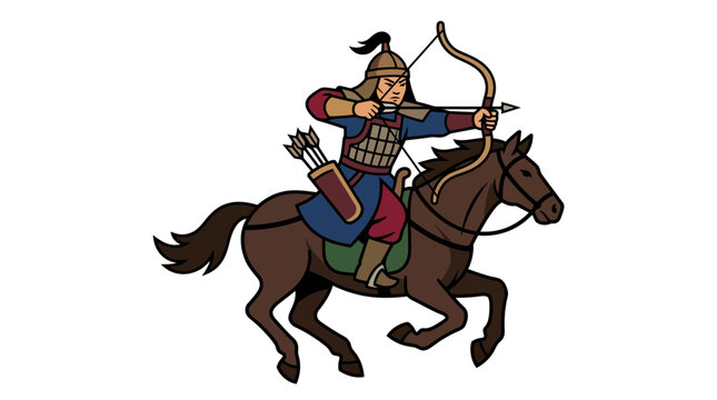 Medieval Warrior Riding Horseback Archery.