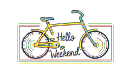 Fototapeta premium Hello Weekend Bicycle Illustration with Colorful Border and Text