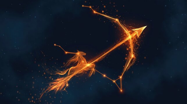 Glowing bow and arrow forming archer constellation in space