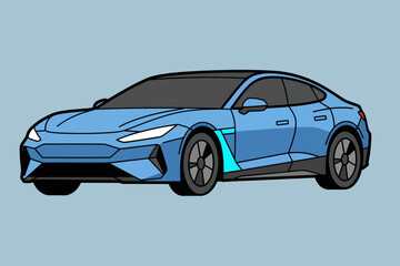 Fototapeta premium Sleek Blue Electric Sports Car Illustration - Modern Automotive Design