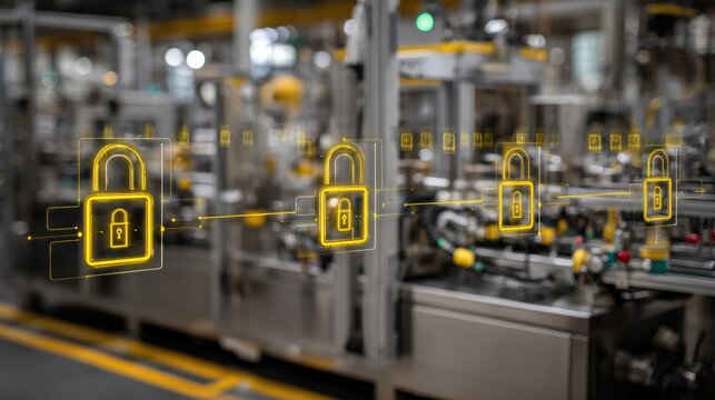 Data security and cyber protection concept in a factory