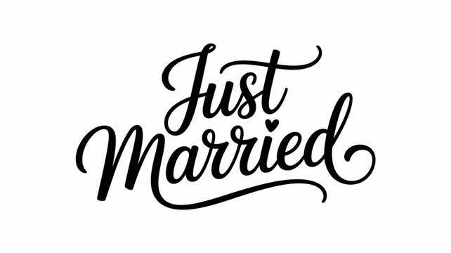 Just married cursive script text design in elegant black ink style
