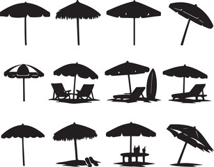 Obraz premium Beach Umbrella Silhouette Vector Bundle