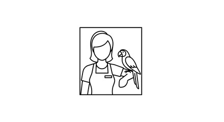 Fototapeta premium Pet Sitter Holding Parrot on Arm, Line Art Icon, Animal Care Concept