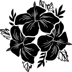 Obraz premium Silhouette tropical black hibiscus vector flowers set. Floral monochrome illustration decal, decor, clipart, poster, sticker, template. Tea hibiscus.