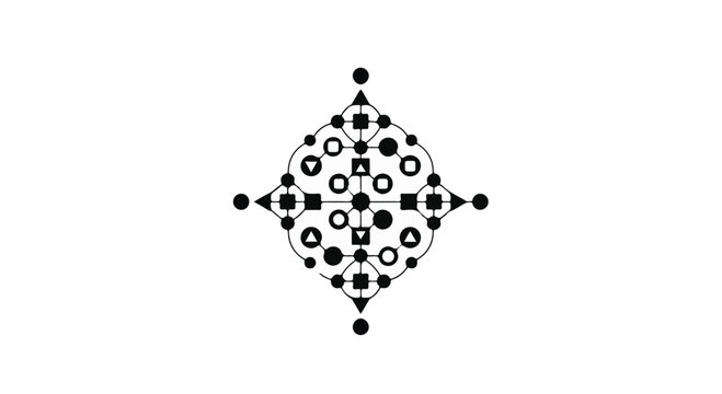 Geometric mandala pattern with circles and squares on a white background