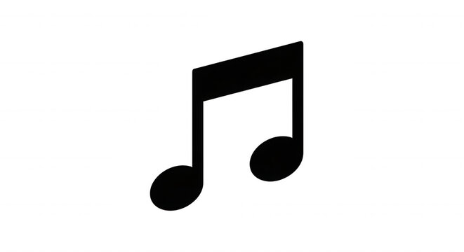 A single white outline of a beamed musical note symbol centered against a solid black background, representing a musical quaver or eighth note