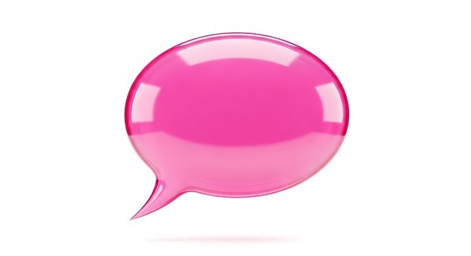 Pink 3D speech bubble icon isolated on white background with communication