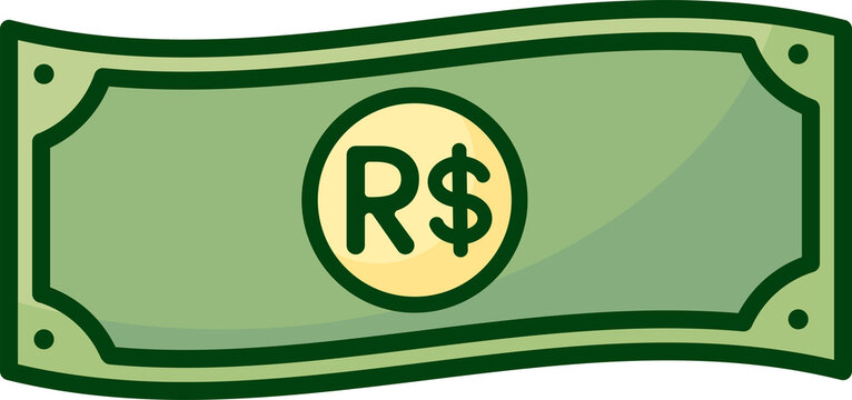 Flat Illustration Icon of a Wavy Brazilian Real Money Bill BRL