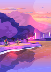 Obraz premium Belo Horizonte Brazil cycling park sunset skyline lake colorful landscape modern cityscape nature recreation outdoor activity template