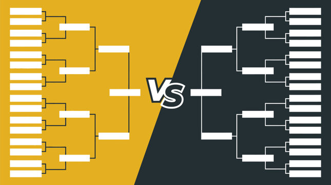 Blank tournament bracket template showing two opposing sides with a central versus symbol for competitive matchups