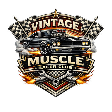 vintage muscle car, logo design, retro automotive emblem, classic muscle car, American muscle, vintage racing badge, old school car culture, motorsport branding, retro typography, performance vehicle,