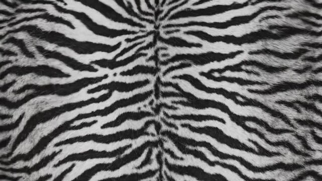 Seamless animated zebra fur texture background in close-up featuring black and white patterns