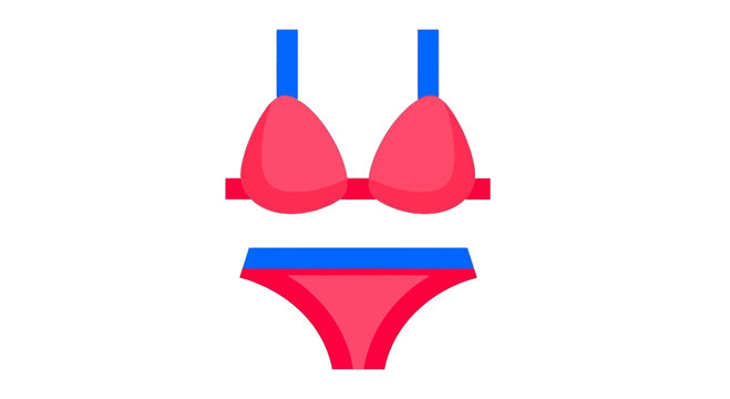 Pink Bikini Set Icon, Summer Beachwear, Two-Piece Swimsuit, Flat Design