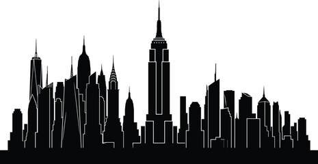 New York skyline silhouette featuring iconic skyscrapers for urban design, travel themes, tourism promotion, and architecture illustration © urmilarani
