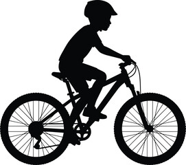 Fototapeta premium Young Cyclist Silhouette Riding Mountain Bicycle Featuring Outdoor Sports Activity and Healthy Lifestyle Adventure Design