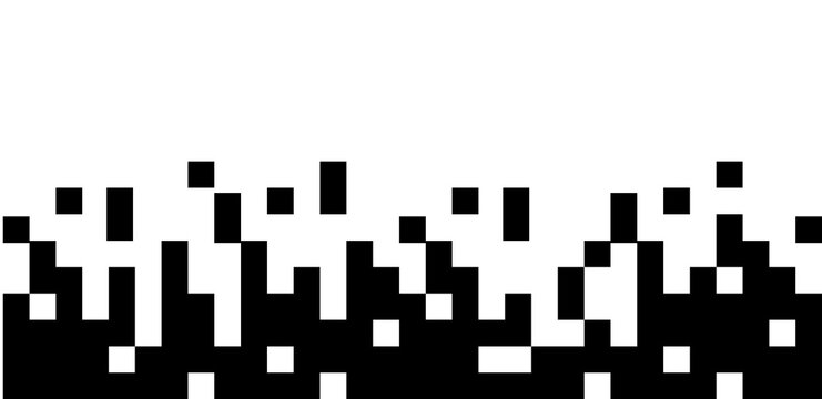 Pixel dissolved black disperse mosaic background. Y2k pixel disintegration. Explosion fade. Disappear transform rectangle texture, flat vector