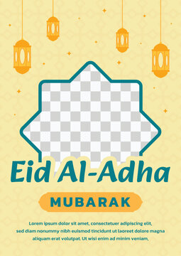 Eid Al Adha Mubarak Greeting Poster with Islamic Lanterns and Photo Frame