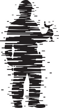 Glitchy silhouette, distorted man, hacker icon, black vector