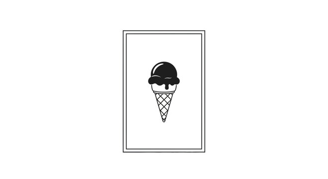 Minimalist Black and White Ice Cream Cone Icon on White Background