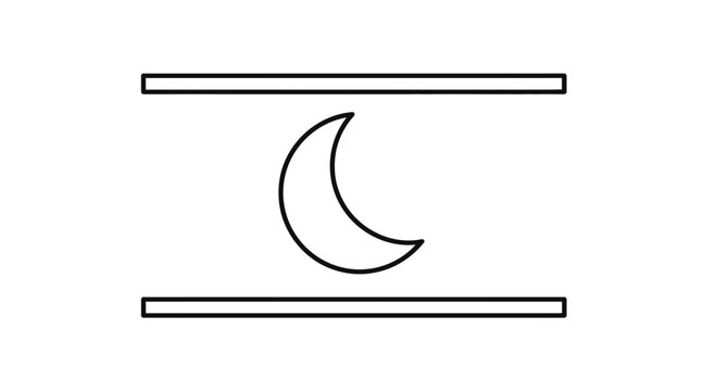 Minimalist Crescent Moon Icon Between Parallel Lines on White Background