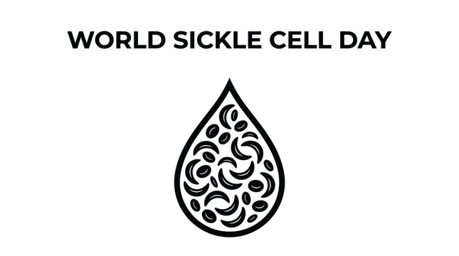 Black and white graphic icon representing world sickle cell day awareness on the nineteenth of june